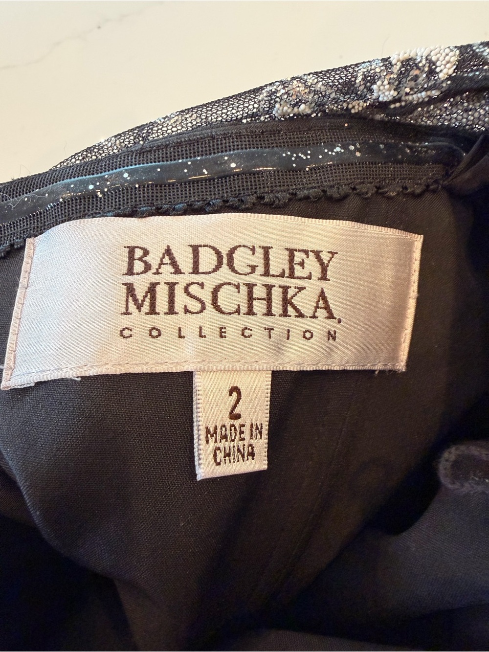 Badgley Mischka Black Dress with White Floral Lace Overlay - Picture 3 of 3